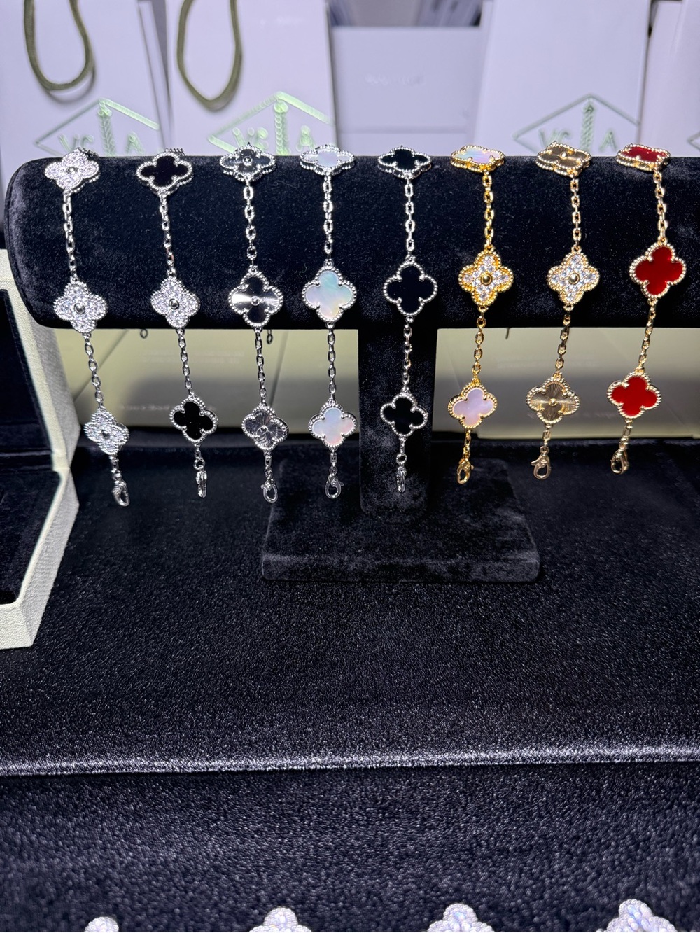 Elegant Clover Charm Bracelet - Black, White, Pink, Red, Gold, Silver Options